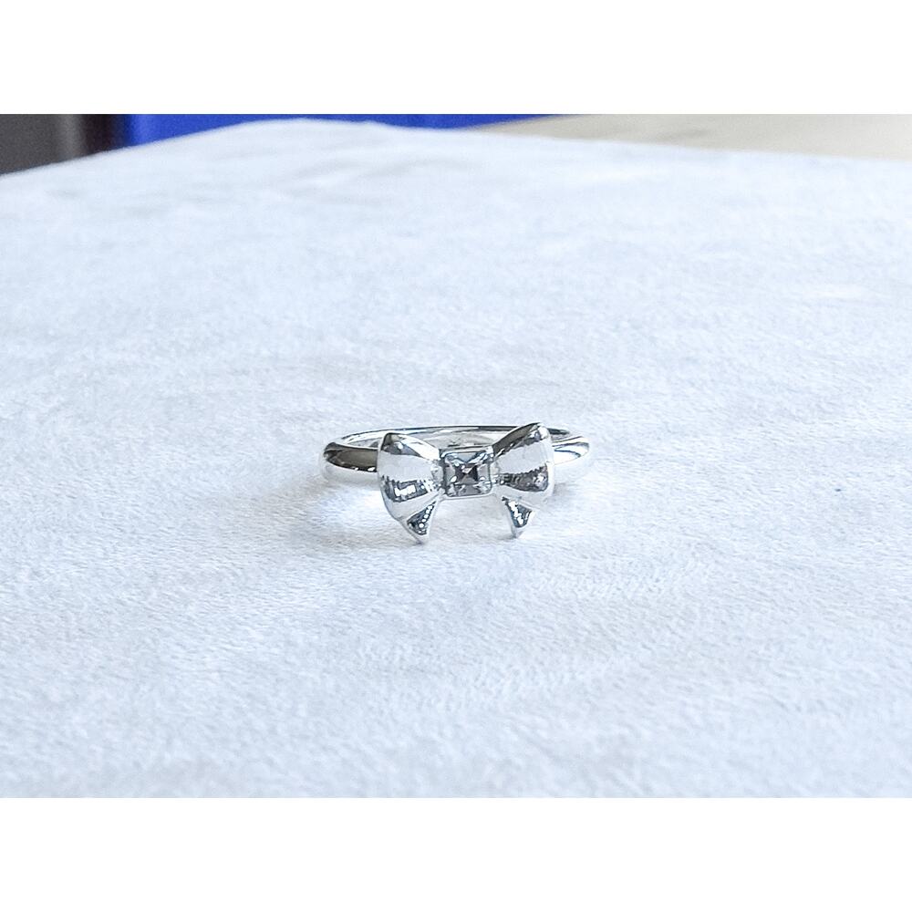Brighton Bow Tie Ring Silver Plated Rhinestone Stackable Retired Size 5.75 Cute